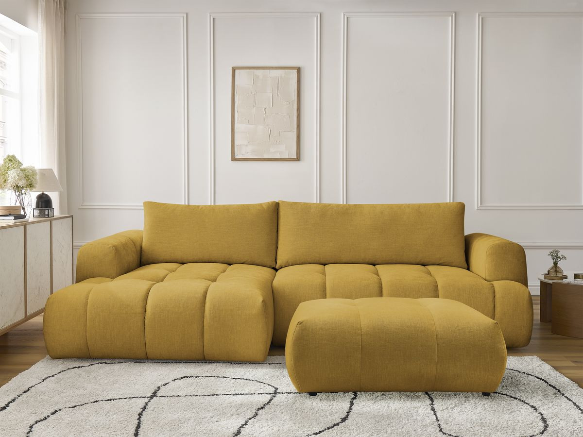 Canapé d'angle fixe EVEREST tissu chiné - Orange - Angle droit - 10 coussins