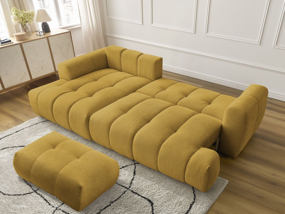 Canapé d'angle fixe EVEREST tissu chiné - Orange - Angle droit - 10 coussins