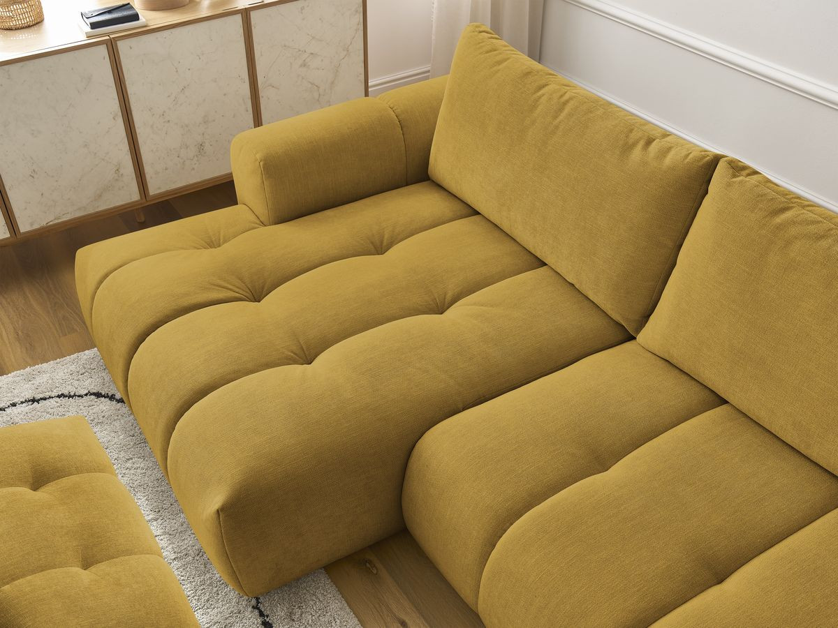 Canapé d'angle fixe EVEREST tissu chiné - Orange - Angle droit - 10 coussins