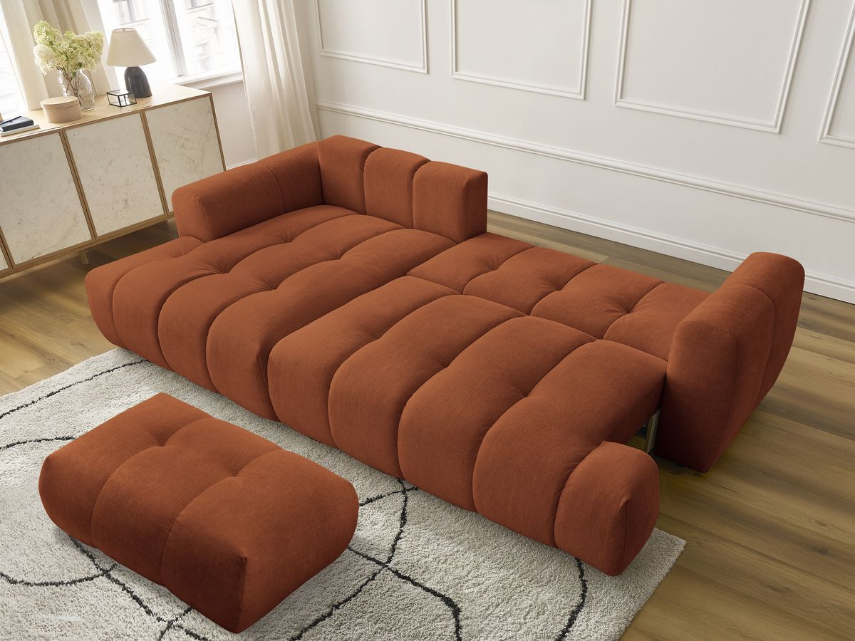 Canapé d'angle fixe EVEREST tissu chiné - Orange - Angle droit - 10 coussins