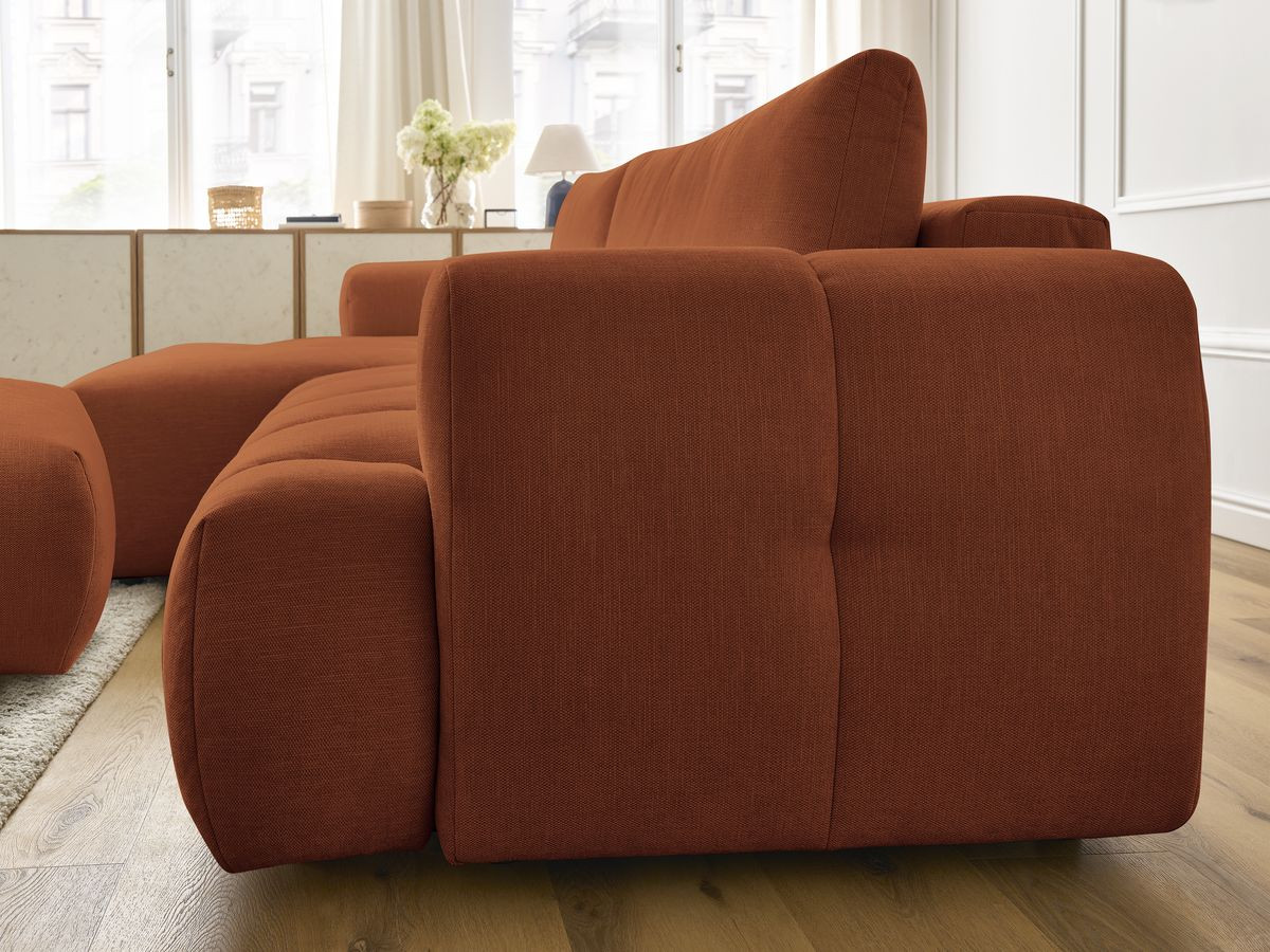 Canapé d'angle fixe EVEREST tissu chiné - Orange - Angle droit - 10 coussins