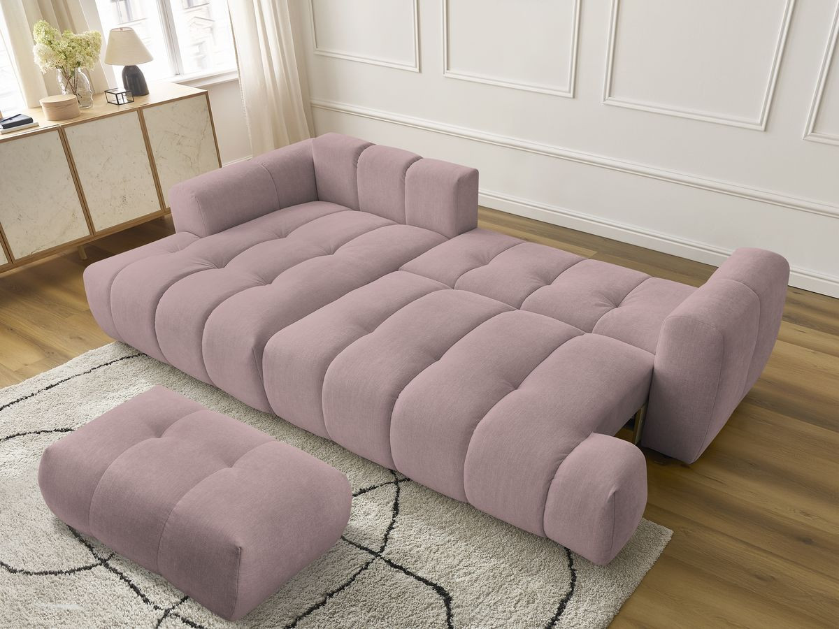 Canapé d'angle convertible FUJI tissu lisse avec pouf