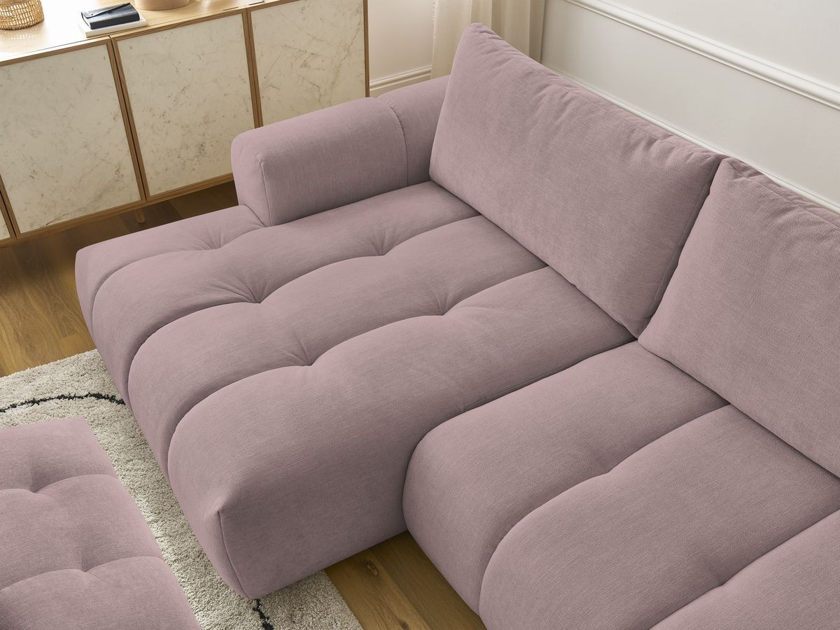 Canapé d'angle convertible FUJI tissu lisse avec pouf