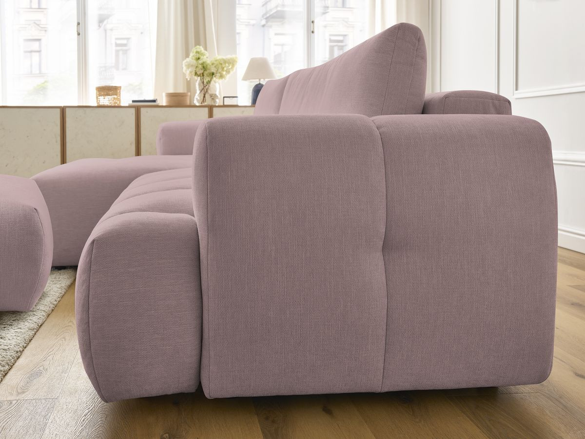 Canapé d'angle convertible FUJI tissu lisse avec pouf