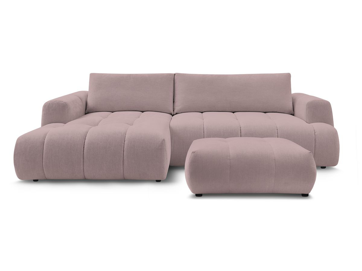 Canapé d'angle convertible FUJI tissu lisse avec pouf