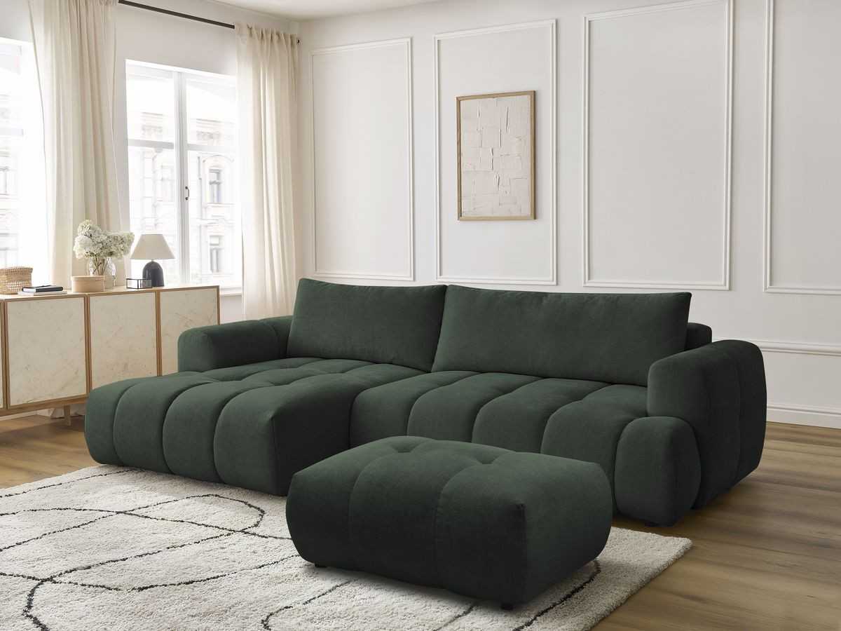 Canapé d'angle convertible FUJI lisse avec pouf vert — vue 5