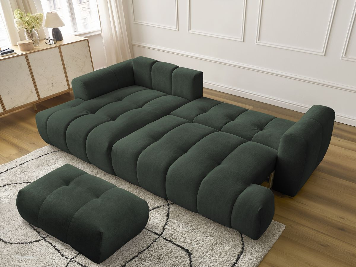Canapé d'angle convertible FUJI tissu lisse avec pouf