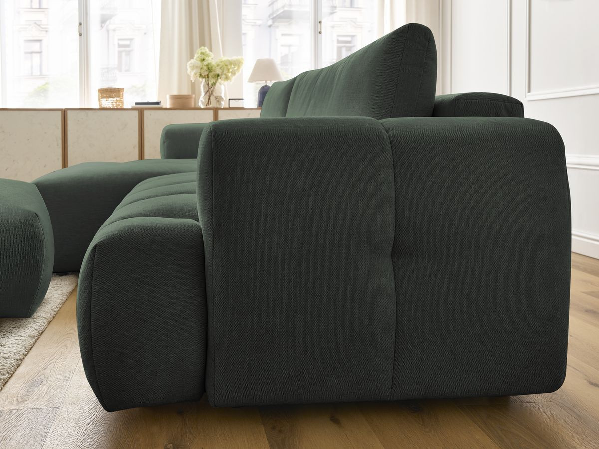 Canapé d'angle convertible FUJI tissu lisse avec pouf