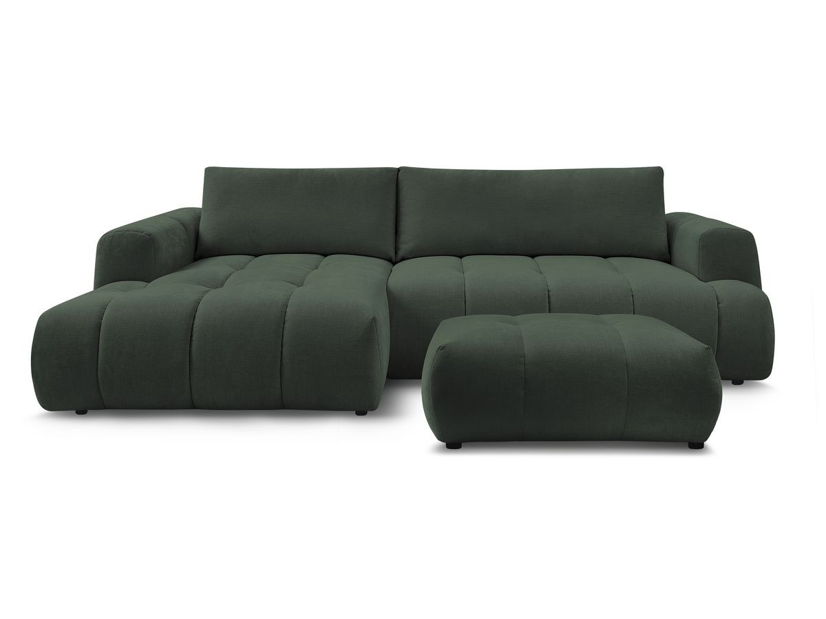 Canapé d'angle convertible FUJI tissu lisse avec pouf