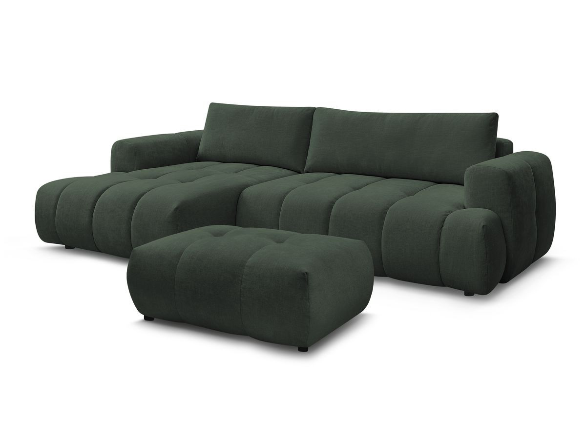 Canapé d'angle convertible FUJI tissu lisse avec pouf