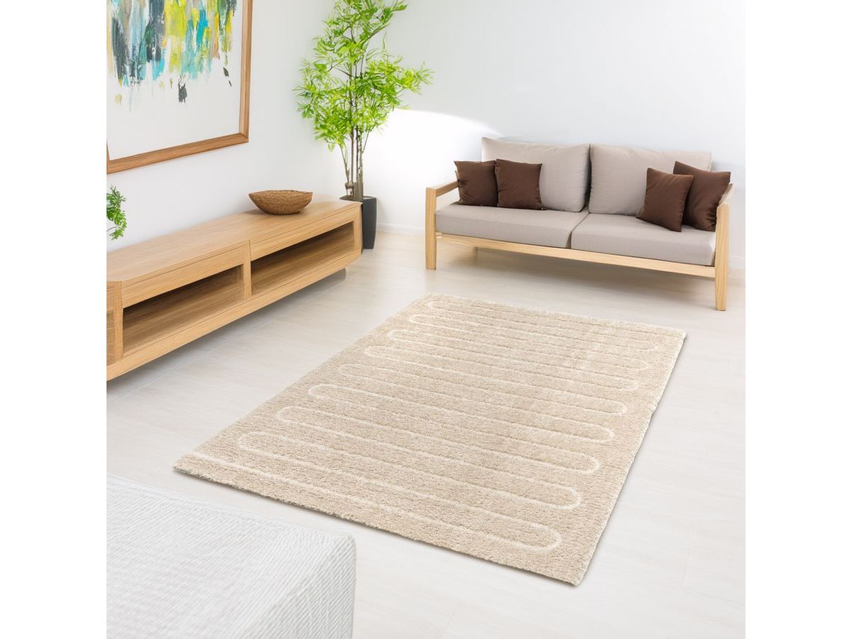 Tapis poils longs CYRELLO motif graphique beige — vue 5