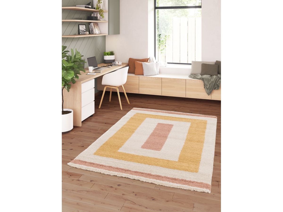 Tapis poils longs LOAN motif graphique jaune — vue 4