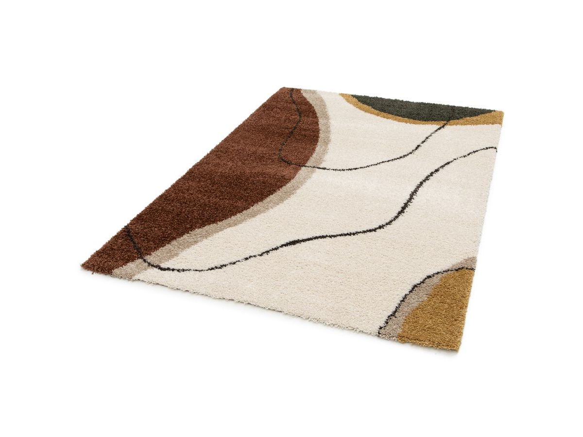 lalou shaggy vloerkleed met abstract patroon gekleurd bruin