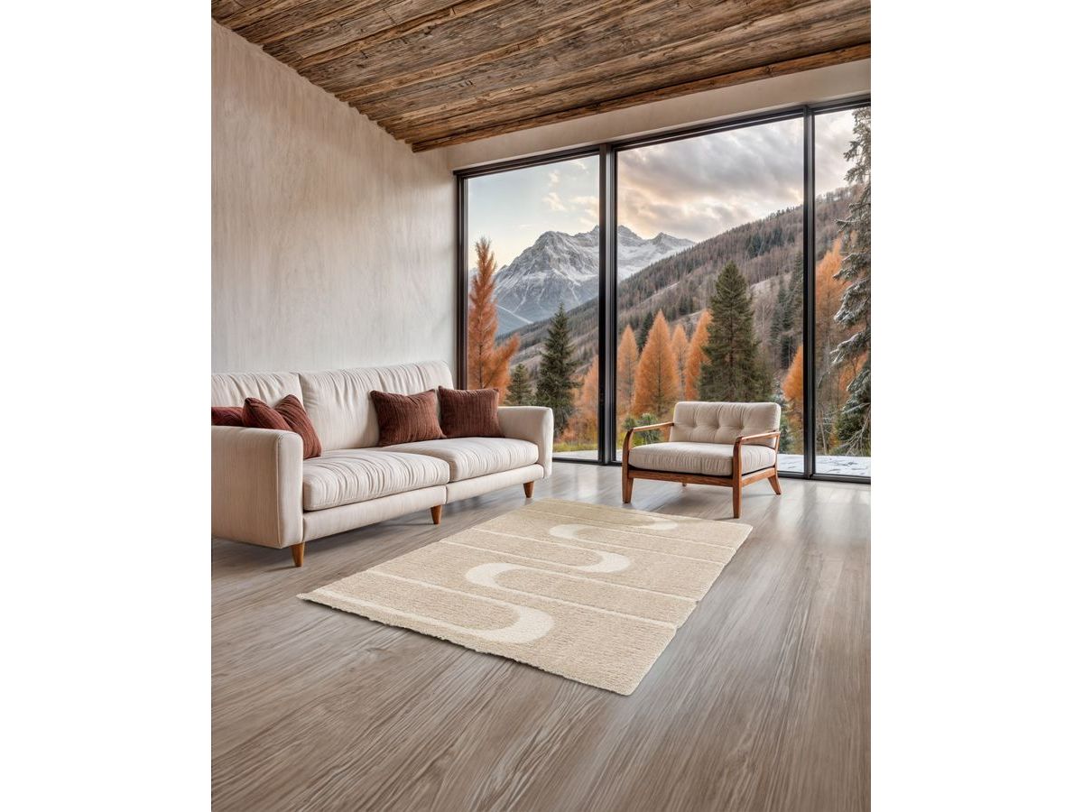 Tapis poils longs CALEB motif graphique beige — vue 4