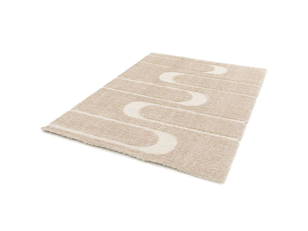 caleb langpolig vloerkleed met grafisch patroon gekleurd beige