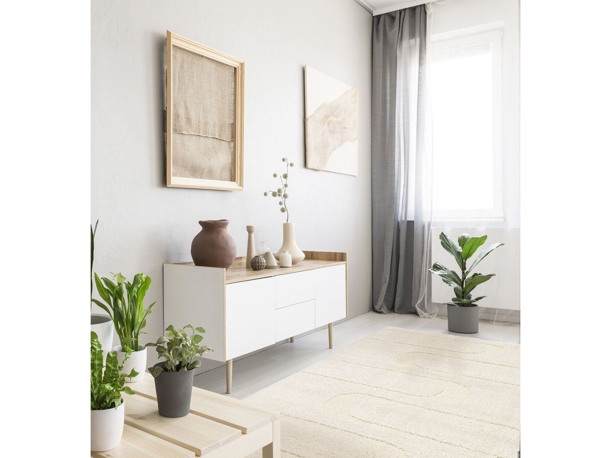 CALEB langpolig vloerkleed met grafisch patroon