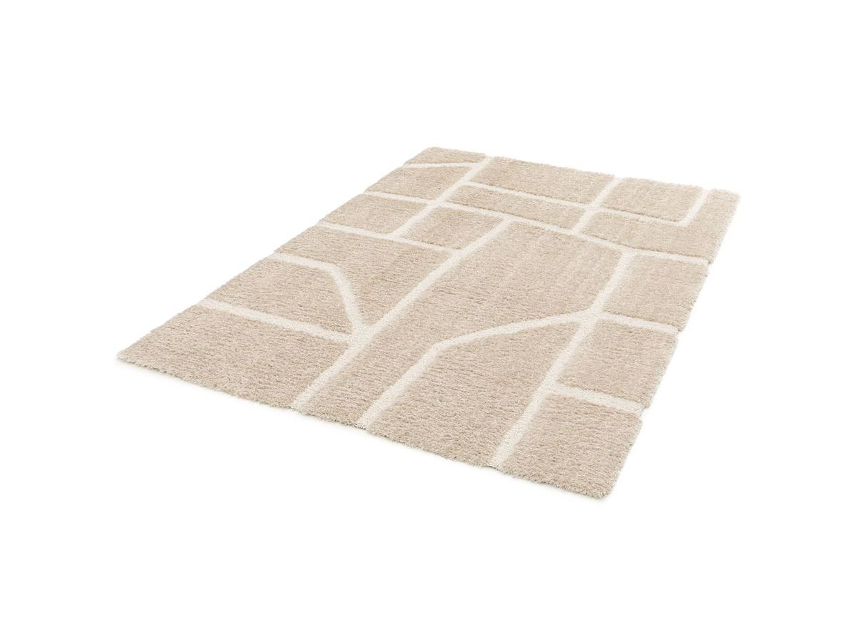 marina langpolig vloerkleed met grafisch patroon gekleurd beige