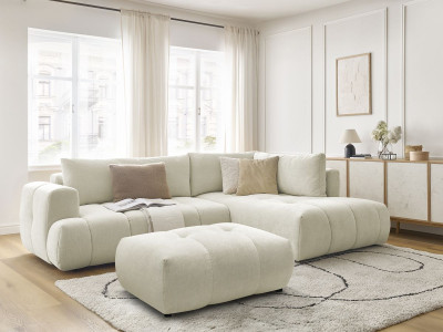 Canapé d'angle L convertible FUJI tissu lisse avec pouf