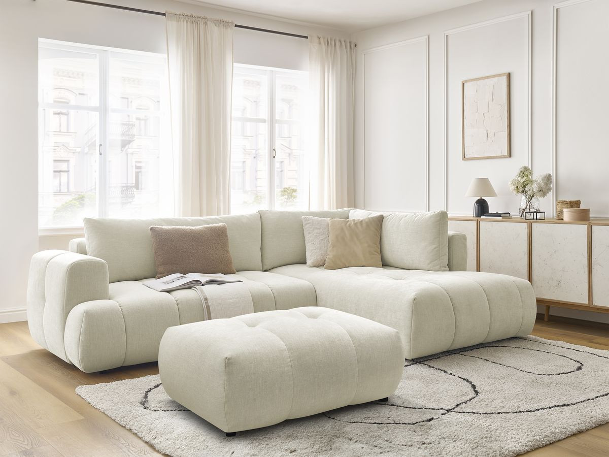 Canapé d'angle L convertible FUJII tissu lisse