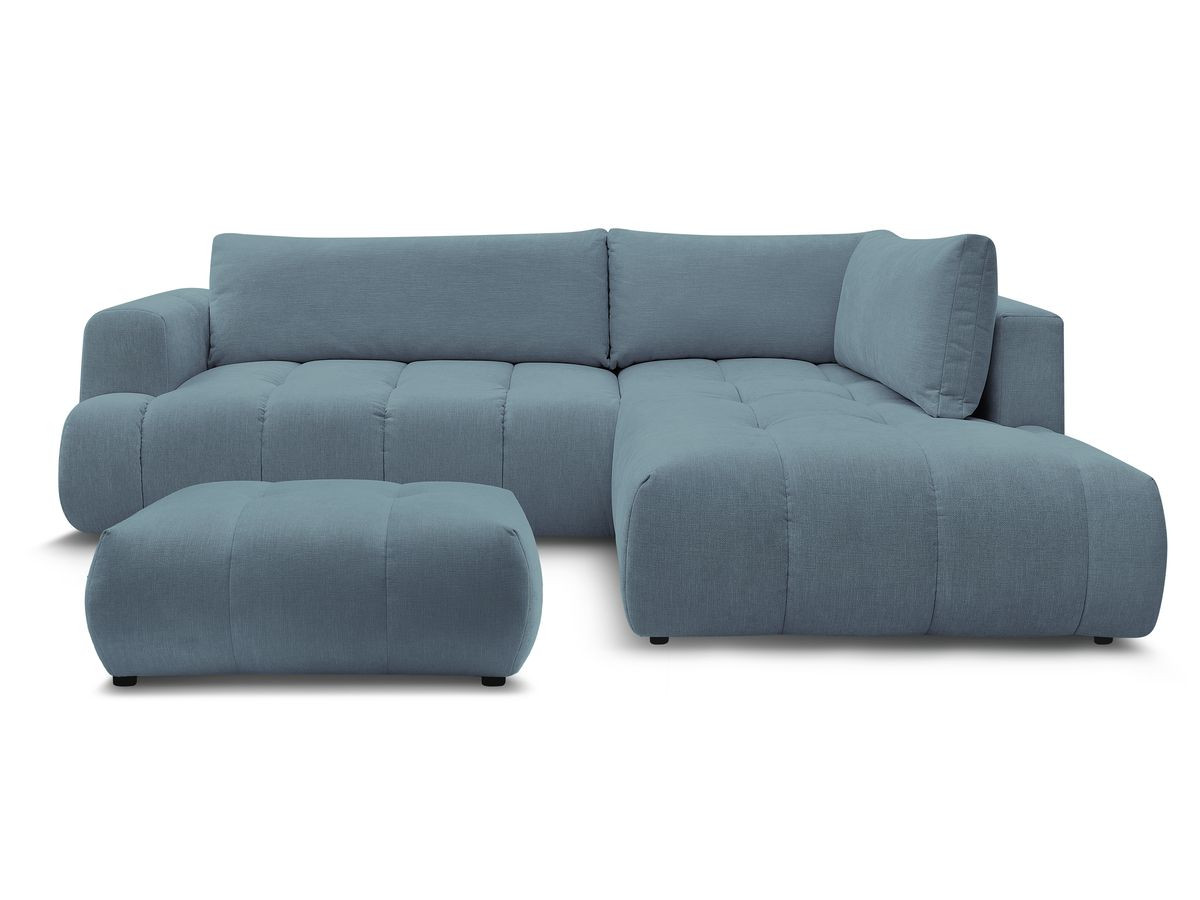 Canapé d'angle L convertible FUJI tissu lisse avec pouf