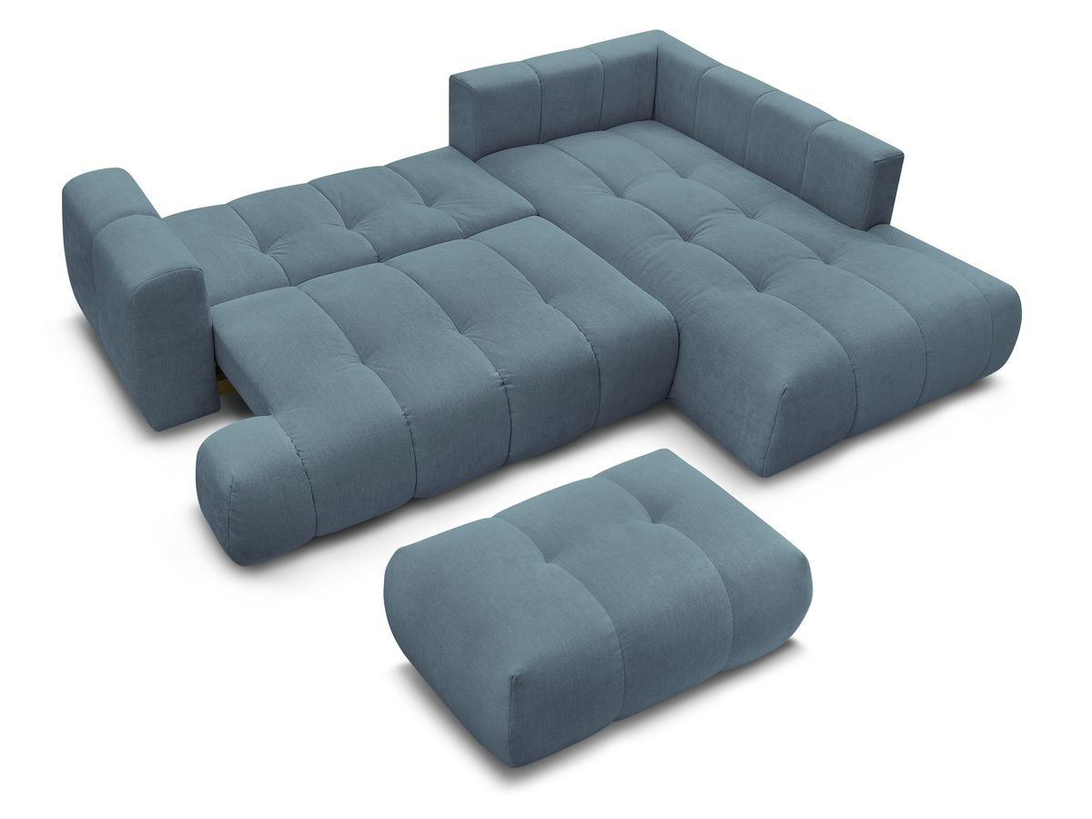 Canapé d'angle L convertible FUJI tissu lisse avec pouf