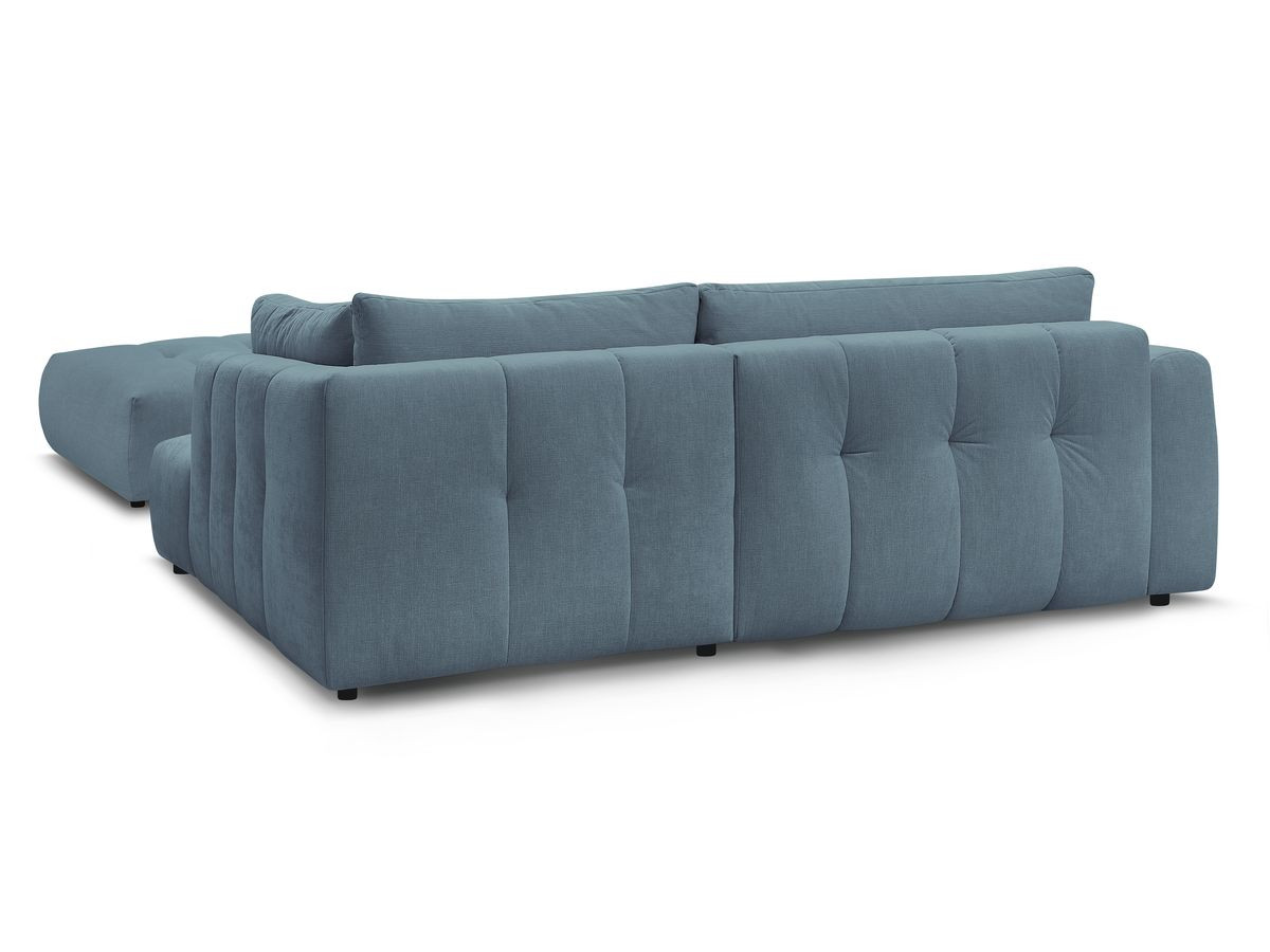 Canapé d'angle L convertible FUJI tissu lisse avec pouf