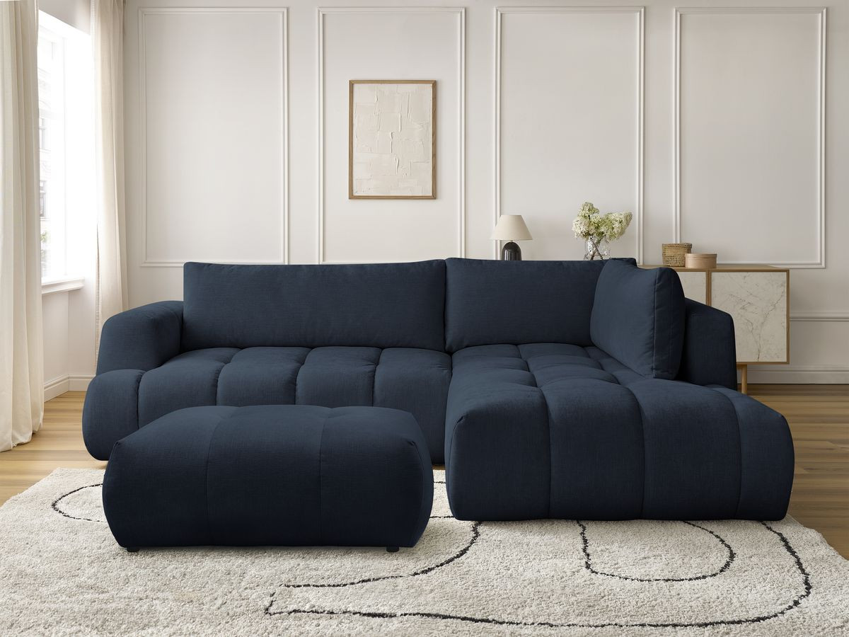 Canapé d'angle L convertible FUJI lisse avec pouf bleu foncé — vue 5