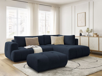 Canapé d'angle L convertible FUJI tissu lisse avec pouf