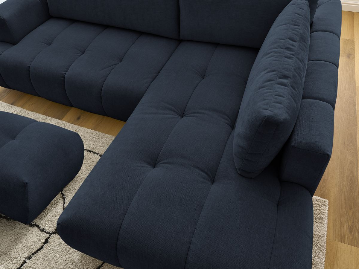 Canapé d'angle L convertible FUJI tissu lisse avec pouf