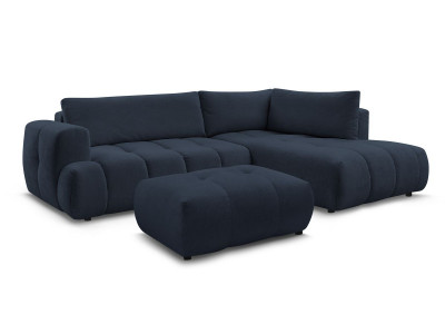Canapé d'angle L convertible FUJI tissu lisse avec pouf