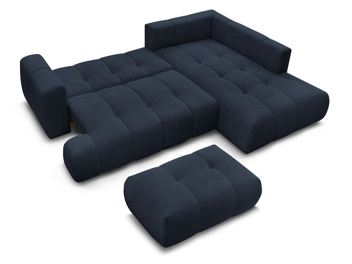 Canapé d'angle L convertible FUJI tissu lisse avec pouf