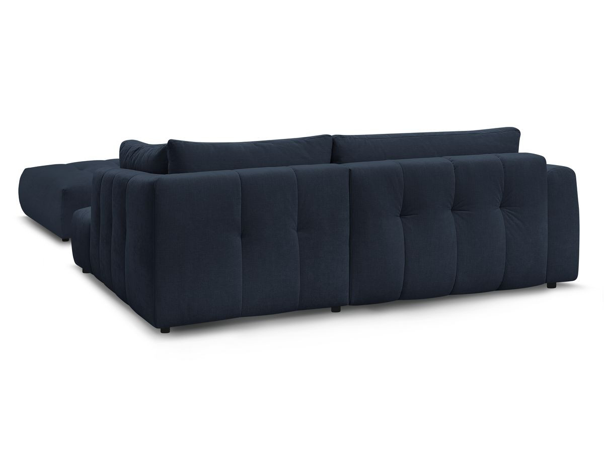 Canapé d'angle L convertible FUJI tissu lisse avec pouf