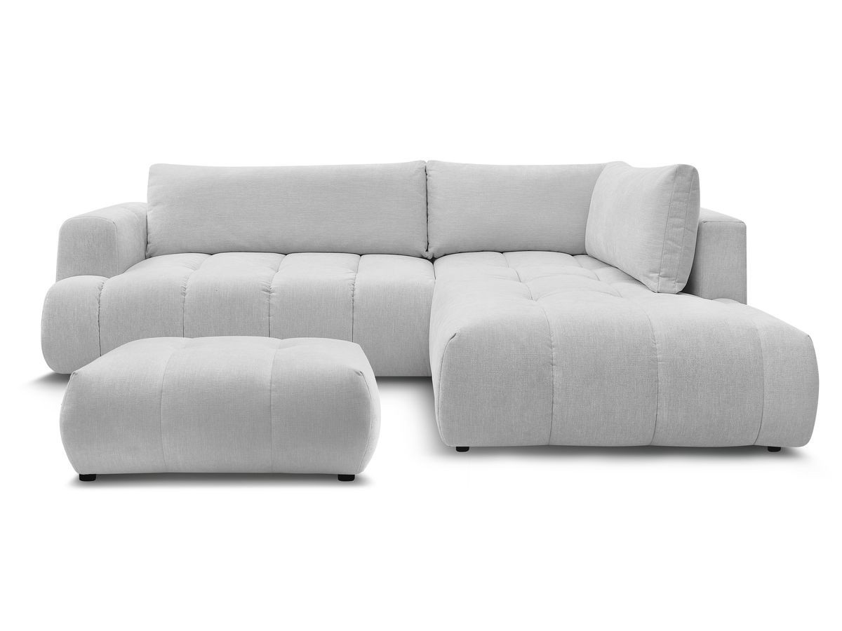 Canapé d'angle L convertible FUJI tissu lisse avec pouf