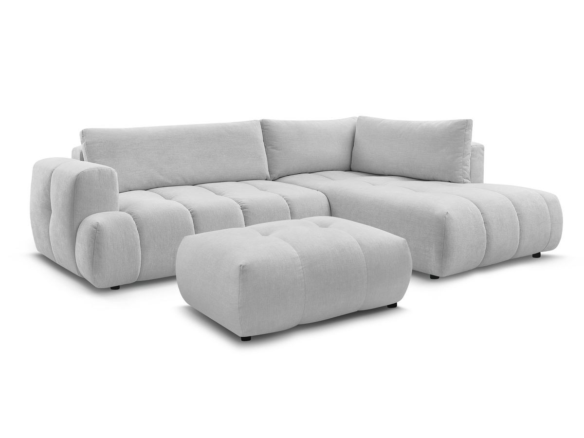 Canapé d'angle L convertible FUJI tissu lisse avec pouf