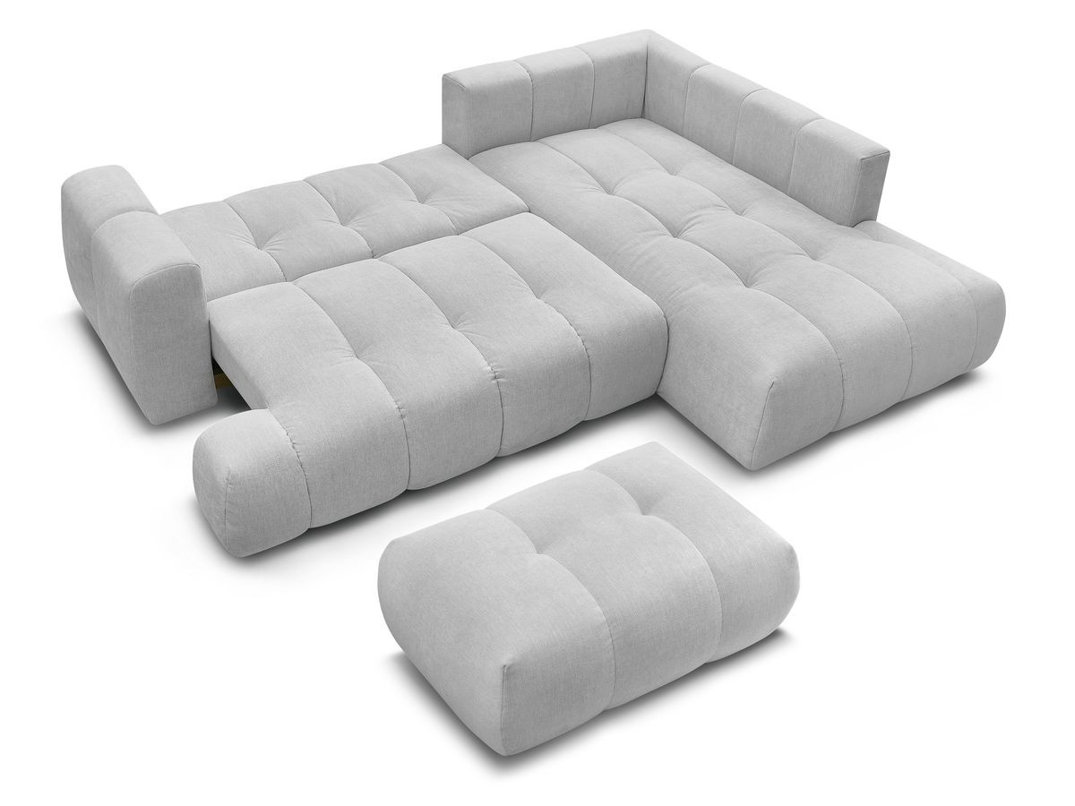 Canapé d'angle L convertible FUJI tissu lisse avec pouf