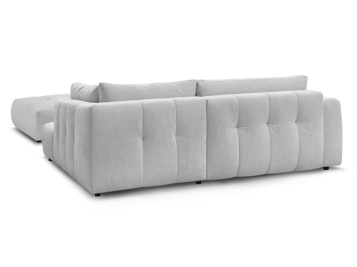 Canapé d'angle L convertible FUJI tissu lisse avec pouf