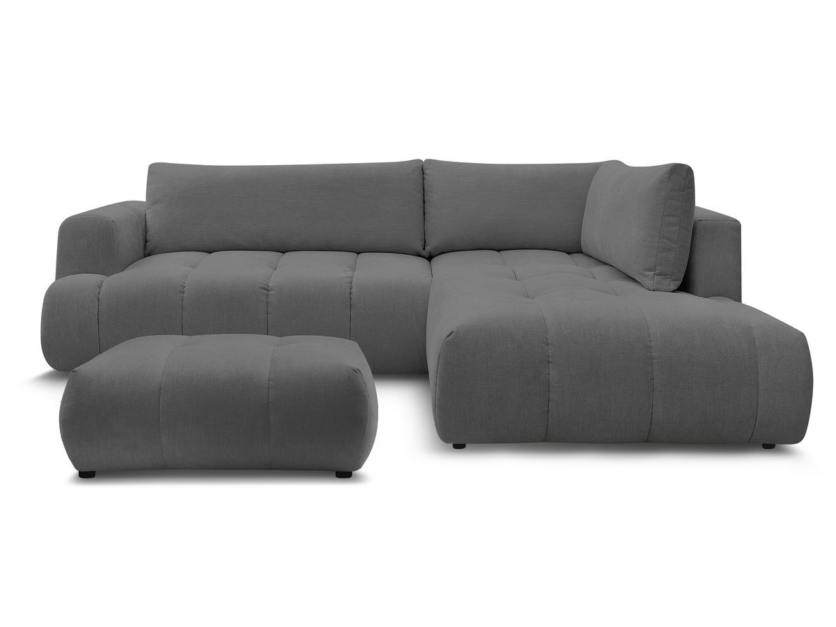 Canapé d'angle L convertible FUJI tissu lisse avec pouf