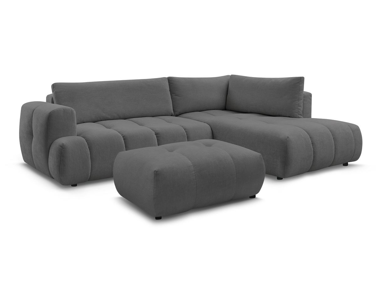 Canapé d'angle L convertible FUJI tissu lisse avec pouf