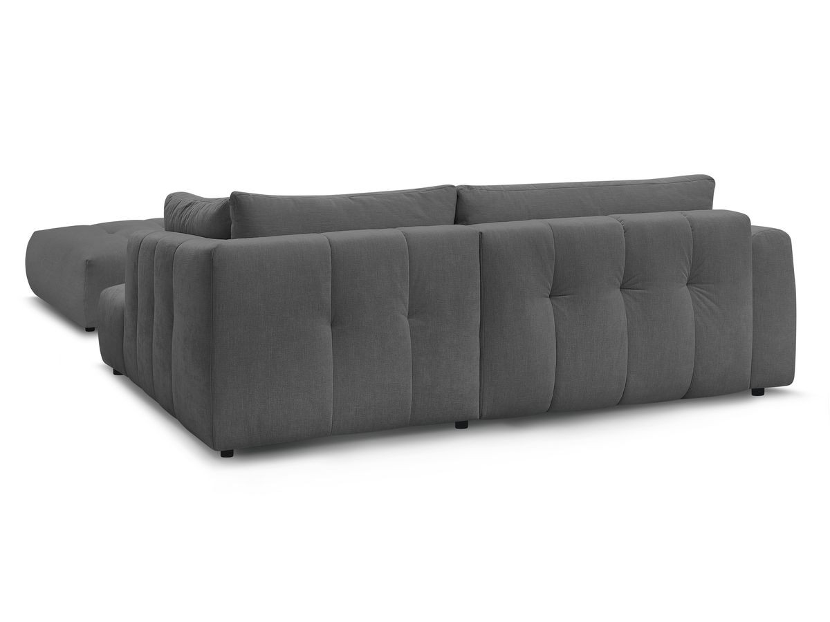 Canapé d'angle L convertible FUJI tissu lisse avec pouf