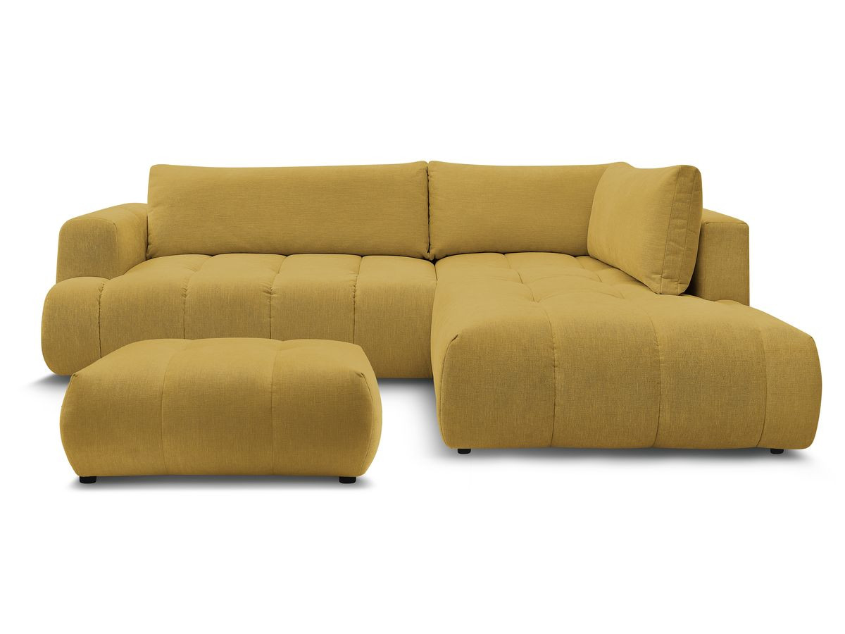 Canapé d'angle L convertible FUJI tissu lisse avec pouf