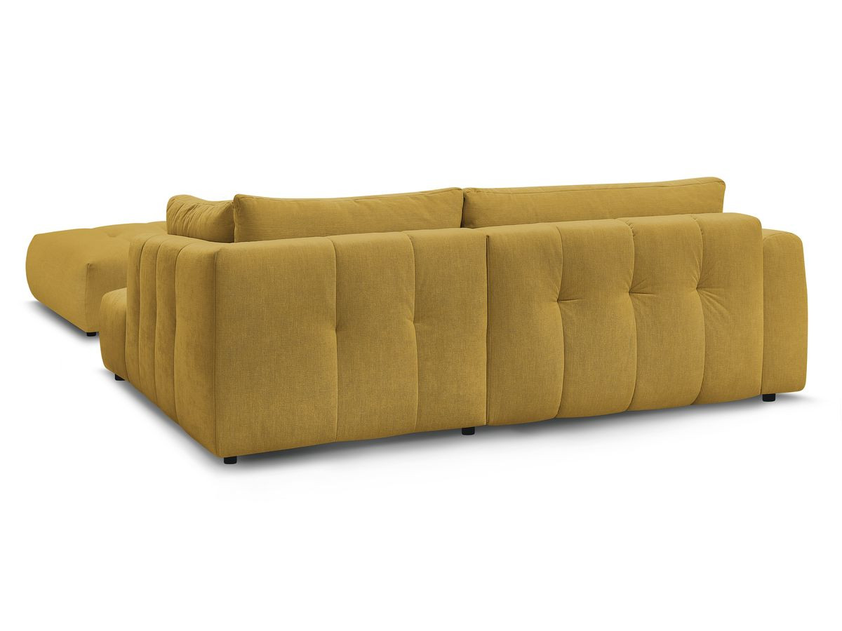 Canapé d'angle L convertible FUJI tissu lisse avec pouf
