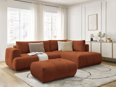 Canapé d'angle L convertible FUJI tissu lisse avec pouf