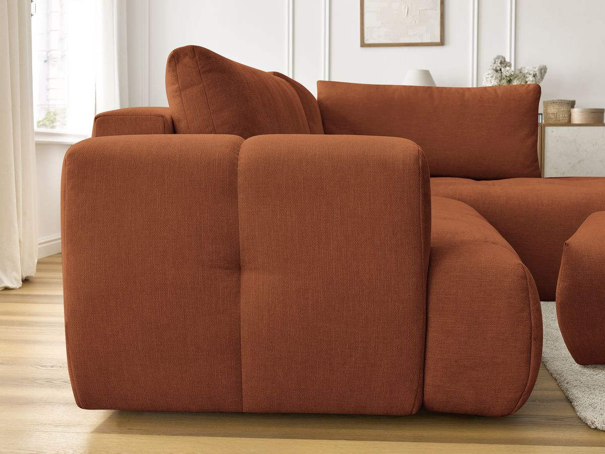 Canapé d'angle L convertible FUJI tissu lisse avec pouf