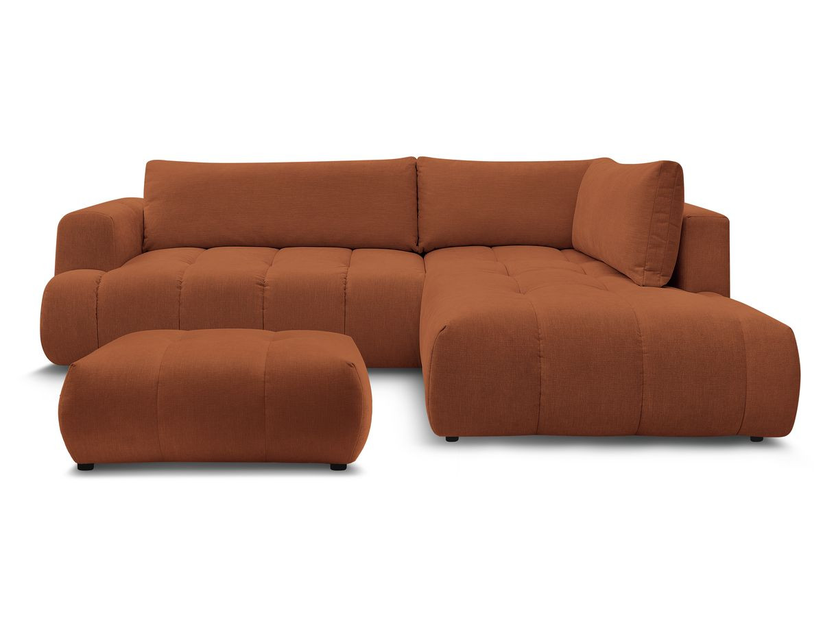 Canapé d'angle L convertible FUJI tissu lisse avec pouf