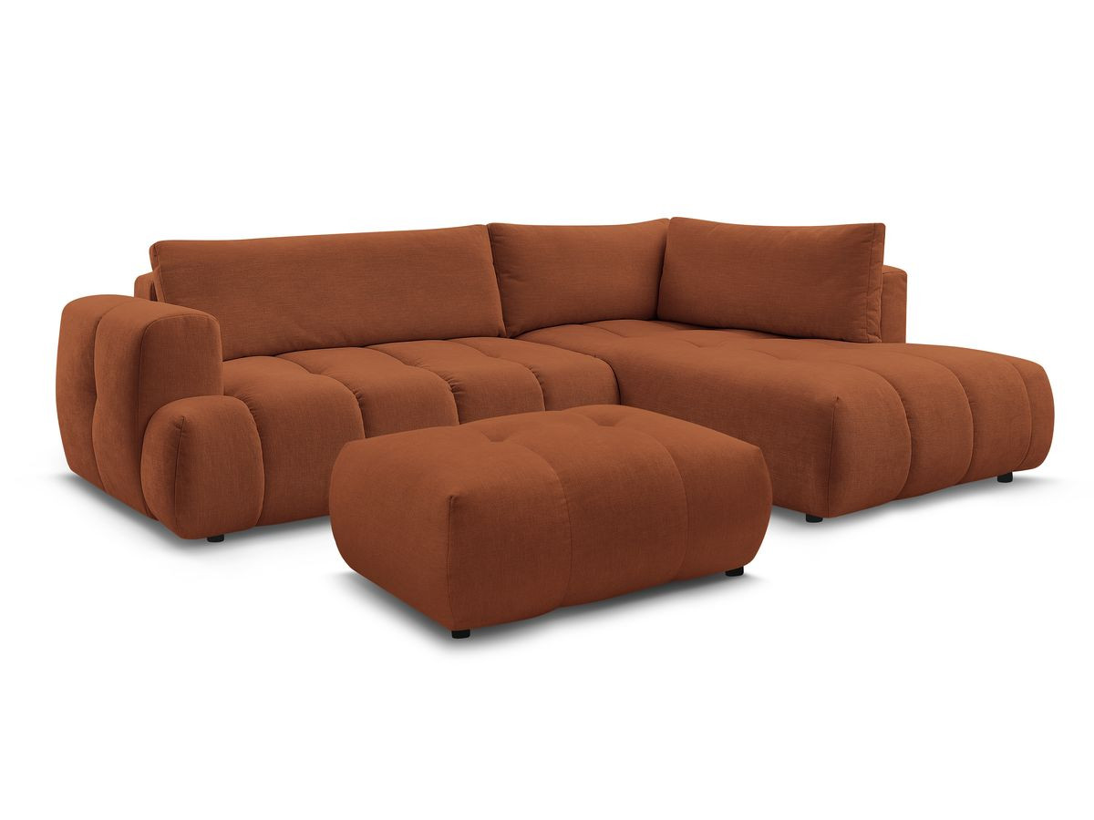 Canapé d'angle L convertible FUJI tissu lisse avec pouf