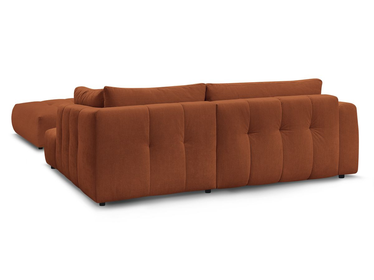 Canapé d'angle L convertible FUJI tissu lisse avec pouf