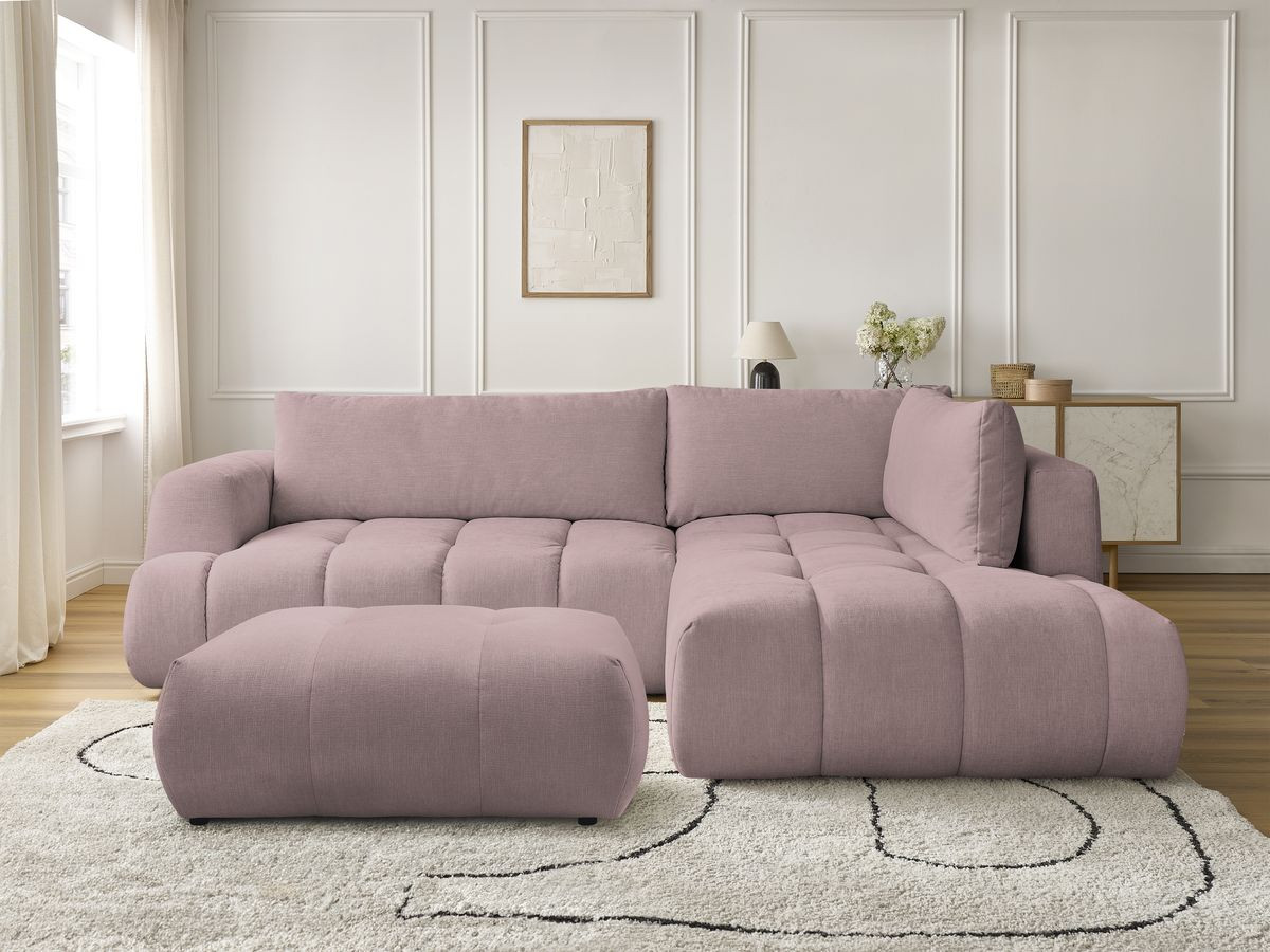 Canapé d'angle L convertible FUJI lisse avec pouf rose — vue 5