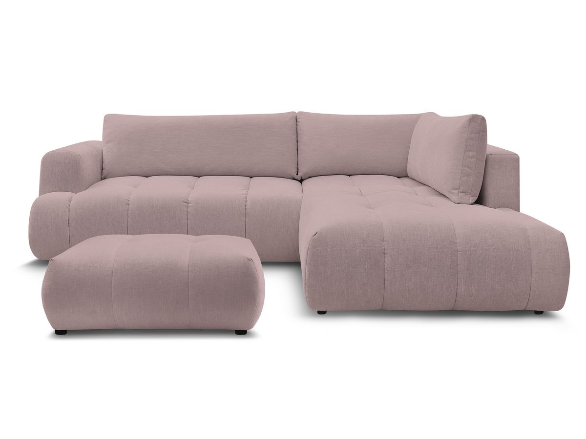 Canapé d'angle L convertible FUJI tissu lisse avec pouf