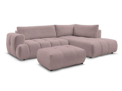 Canapé d'angle L convertible FUJI tissu lisse avec pouf