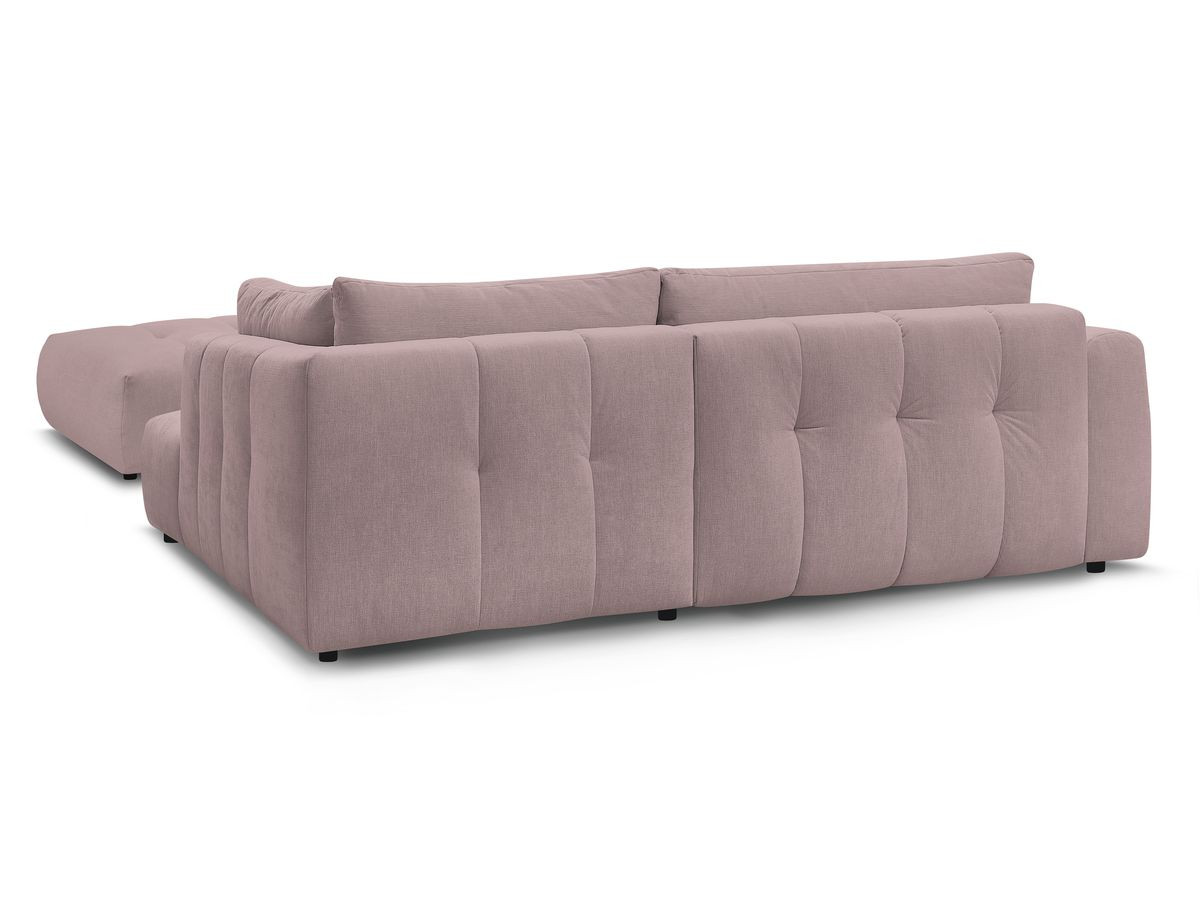 Canapé d'angle L convertible FUJI tissu lisse avec pouf